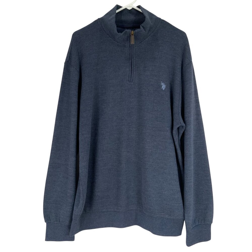 US Polo Assn Blue Pullover Sweater XL Quarter Zip Mock Neck Long Sleeve Logo